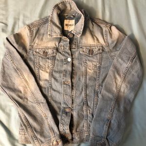 Distressed light wash jean jacket
